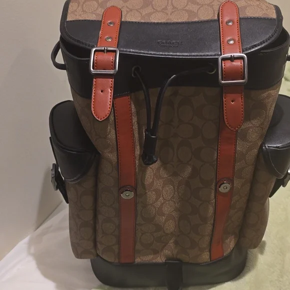 Coach Orange, Brown and Black Backpack